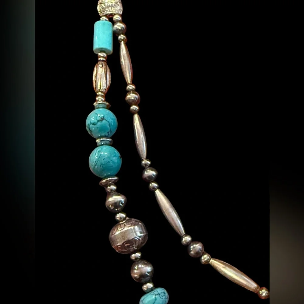 Vintage Sterling Silver Navajo Pearls Turquoise Squash Blossom Necklace - Picture 11 of 15